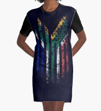 South Africa and America Flag Combo Distressed Design Graphic T-Shirt Dress