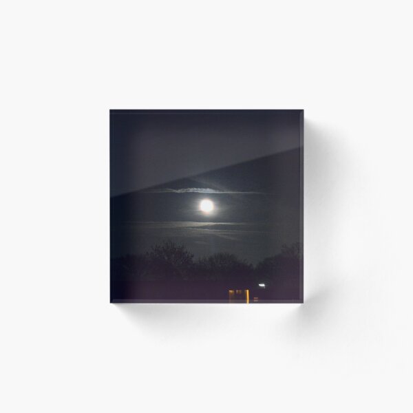 Cloudy Moon Over Town Acrylic Block