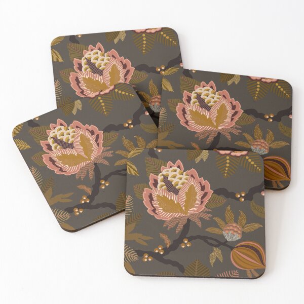 Item preview, Salmon Floral - Brownish grey designed and sold by Sarah Thorpe Designs .