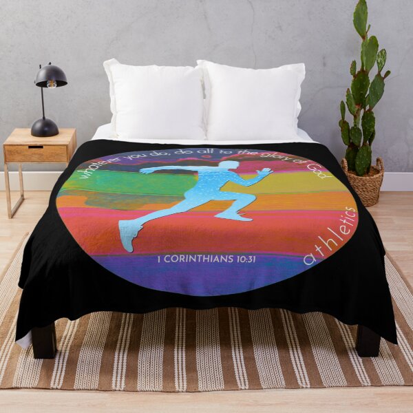Item preview, Athletics Bible Verse Silhouette Retro Vintage Watercolour Backdrop designed and sold by TheKingdomAttic.