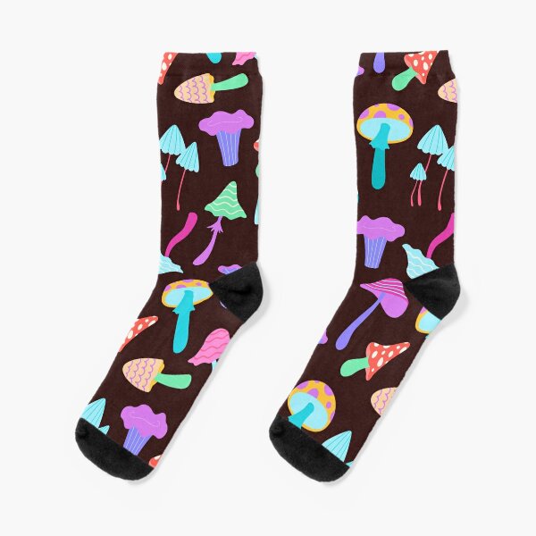 Short Socks for Spring Rainbow Print Pattern Gift for Her Red and White Magic Mushrooms Mushroom Socks Cottagecore Aesthetic Fun Socks