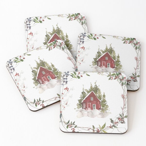 Item preview, Red Winter Snow Cabin designed and sold by WildAliceArt.