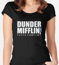 Dunder Mifflin The Office Funny Typography Text Logo Shirts Women's Fitted Scoop T-Shirt
