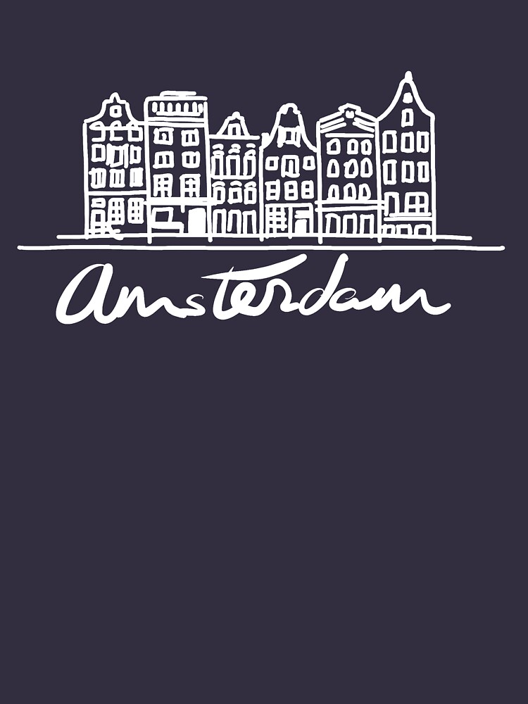 Imagen 3 de 3, Camiseta entallada de cuello ancho con la obra I love Amsterdam | dibujo casas de los canales Holanda, diseñada y vendida por CovoStudio.