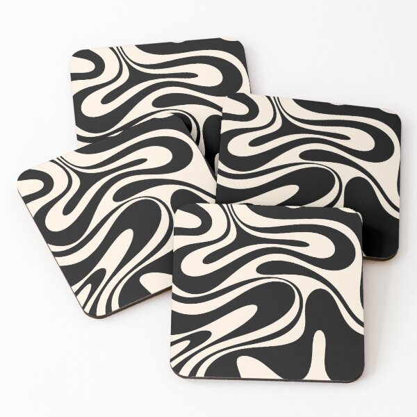 Item preview, Retro Fantasy Swirl Abstract in Black and Almond Cream designed and sold by kierkegaard.