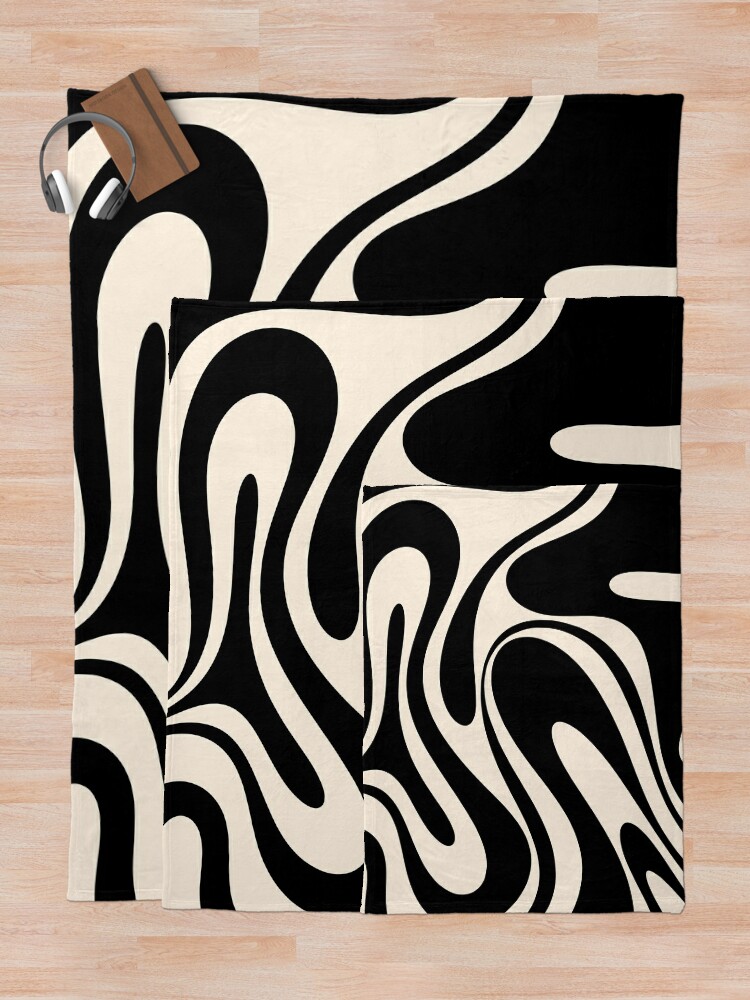 Alternate view of Retro Fantasy Swirl Abstract in Black and Almond Cream Throw Blanket