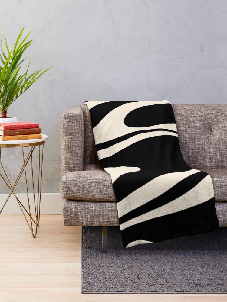 Alternate view of Retro Fantasy Swirl Abstract in Black and Almond Cream Throw Blanket