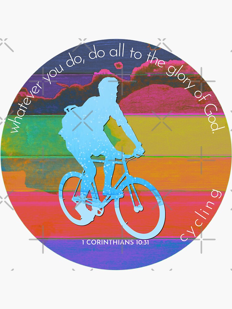 "Cycling Bible Verse Silhouette Retro Vintage Watercolour Backdrop" Sticker by TheKingdomAttic