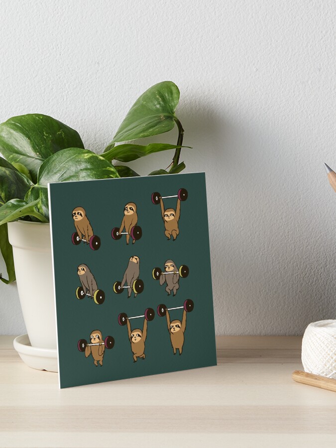 Thumbnail 1 of 2, Art Board Print, Funny sloth weightlifting designed and sold by SophroniaWork.