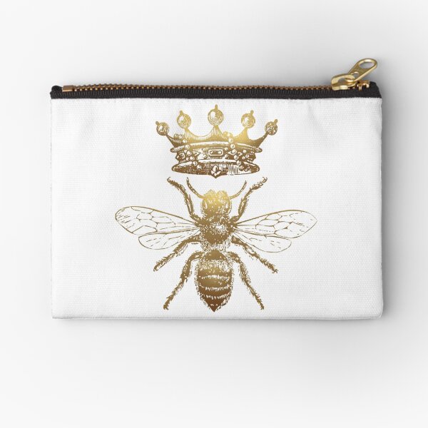 Queen Bee | Vintage Honey Bees | Gold and White | Zipper Pouch
