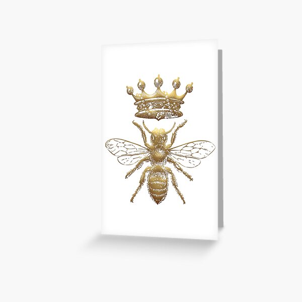 Queen Bee | Vintage Honey Bees | Gold and White | Greeting Card