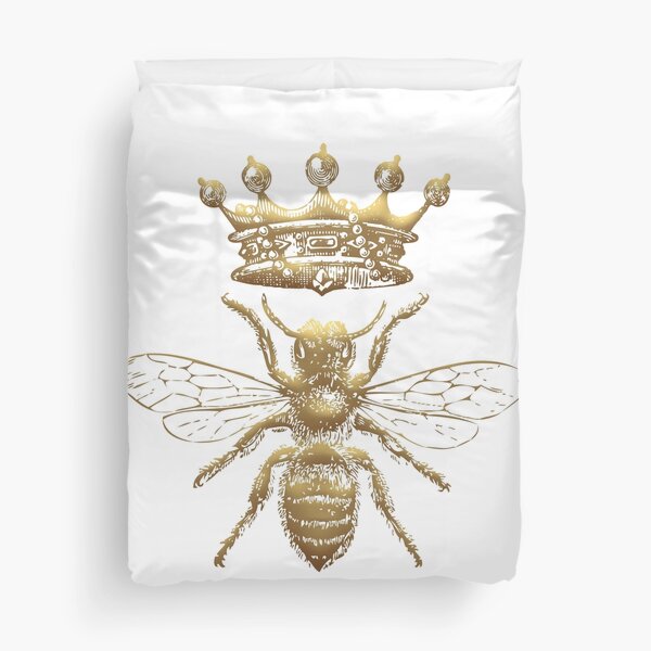 Queen Bee | Vintage Honey Bees | Gold and White |  Duvet Cover