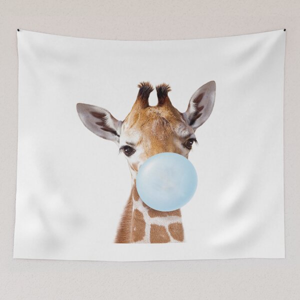 Item preview, Baby Giraffe Blowing Blue Bubble Gum, Baby Boy, Kids, Nursery, Baby Animals Art Print by Synplus designed and sold by synplus.