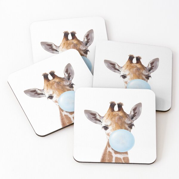 Item preview, Baby Giraffe Blowing Blue Bubble Gum, Baby Boy, Kids, Nursery, Baby Animals Art Print by Synplus designed and sold by synplus.