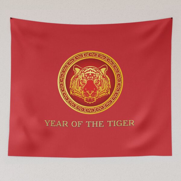 Item preview, Happy Chinese New Year 2022 Year of the Tiger Gold Tiger Head - Red designed and sold by johnta17.