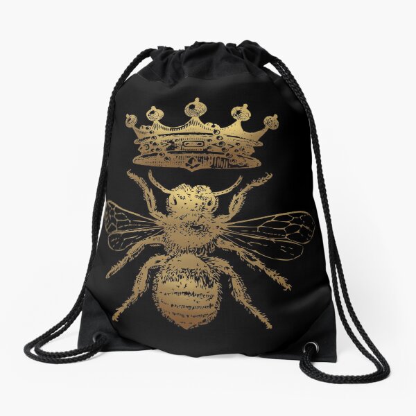 Queen Bee | Vintage Honey Bees | Gold and Black | Drawstring Bag