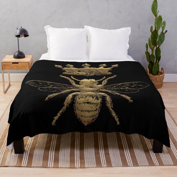 Queen Bee | Vintage Honey Bees | Gold and Black | Throw Blanket