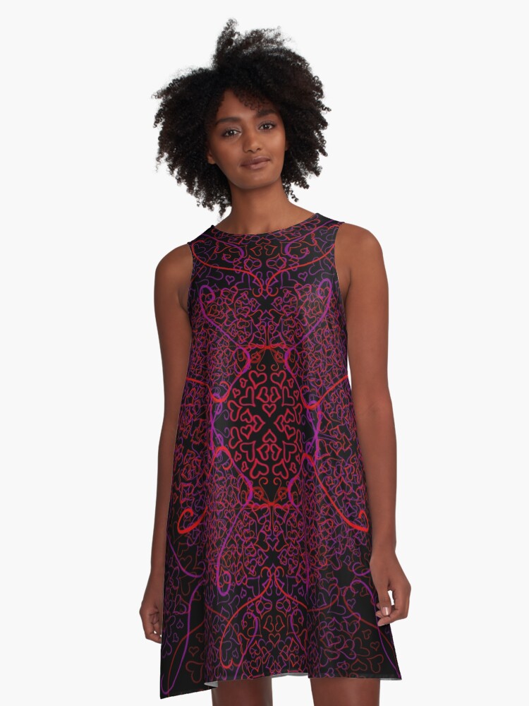 Thumbnail 1 of 4, A-Line Dress, Lover Hearts Layered Paisley Pattern designed and sold by that5280lady.