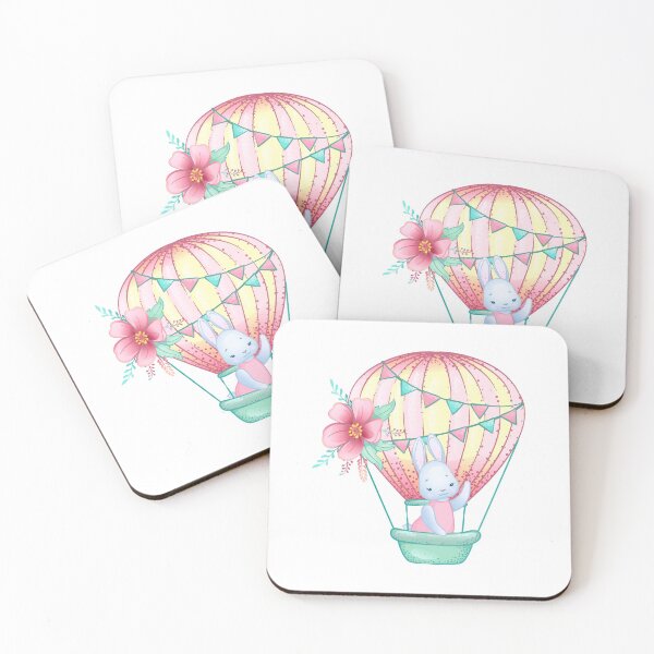 Item preview, cute bunny on a pink hot air balloon designed and sold by babanovaesha.