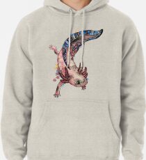 Cherry Blossom Axolotl Watercolour Splash Pullover Hoodie
