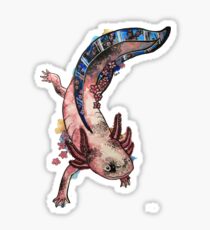 Cherry Blossom Axolotl Watercolour Splash Sticker
