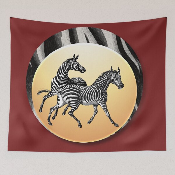 Item preview, Vintage Zebra Pair Against Stylized Sun and Faux Zebra Fur designed and sold by SeaChangeDesign.