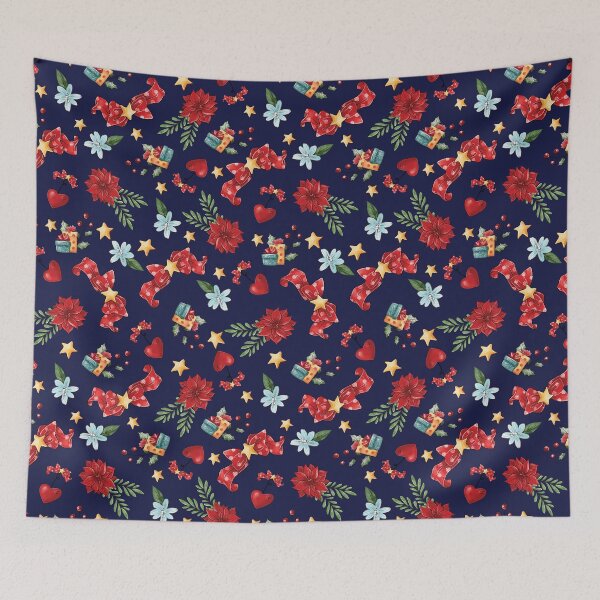 Item preview, Christmas pattern with red flowers and bells designed and sold by FunnyChameleon.