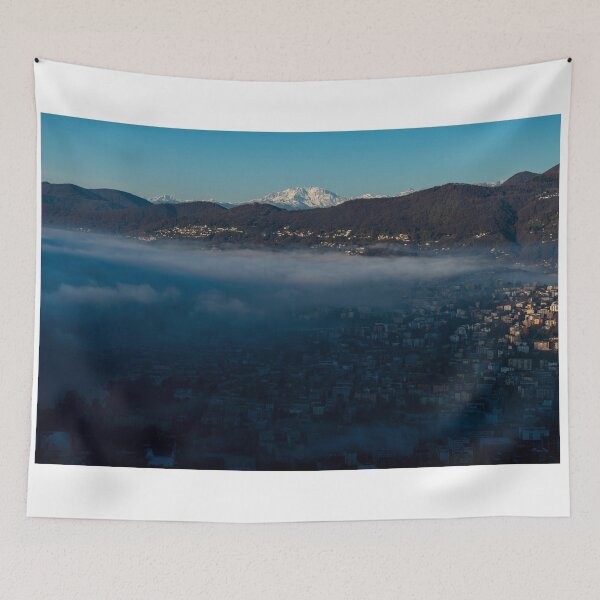 Item preview, Snow-capped Mountain Peak Monte Rosa Above Cloudscape and Lake Lugano with Sunlight and Clear Sky in City of Lugano designed and sold by Mats Silvan.