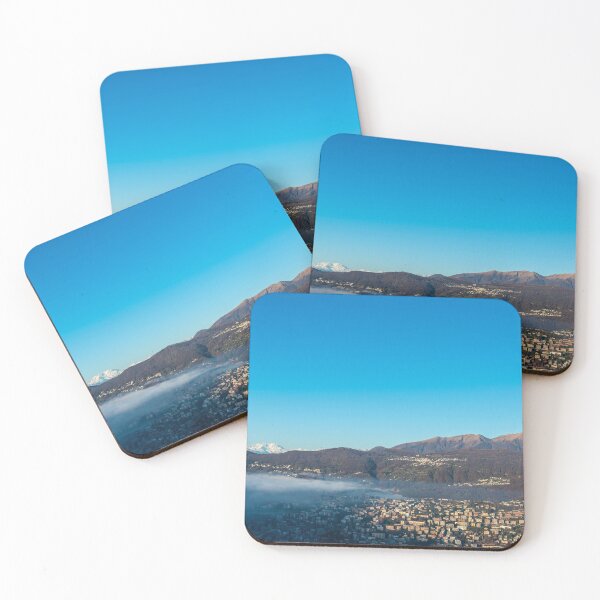 Item preview, Snow-capped Mountain Peak Monte Rosa and the Moon Above Cloudscape and Lake Lugano with Sunlight and Clear Sky in City of Lugano designed and sold by Mats Silvan.