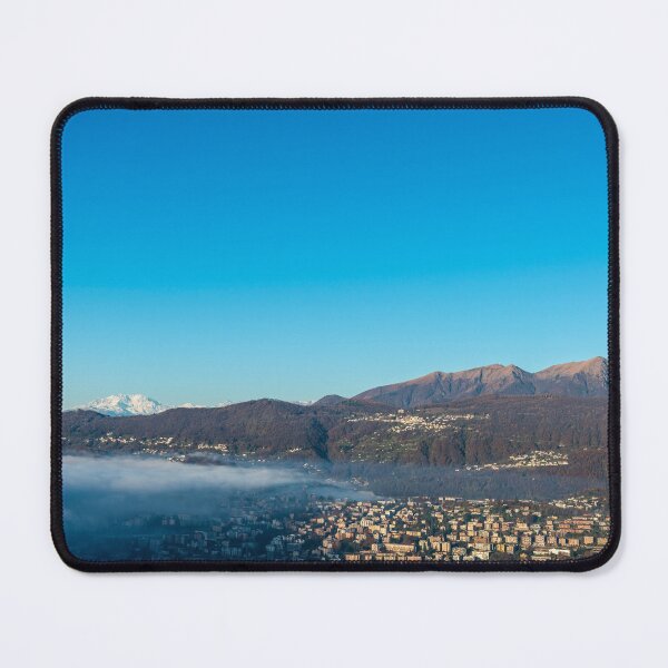 Item preview, Snow-capped Mountain Peak Monte Rosa and the Moon Above Cloudscape and Lake Lugano with Sunlight and Clear Sky in City of Lugano designed and sold by Mats Silvan.