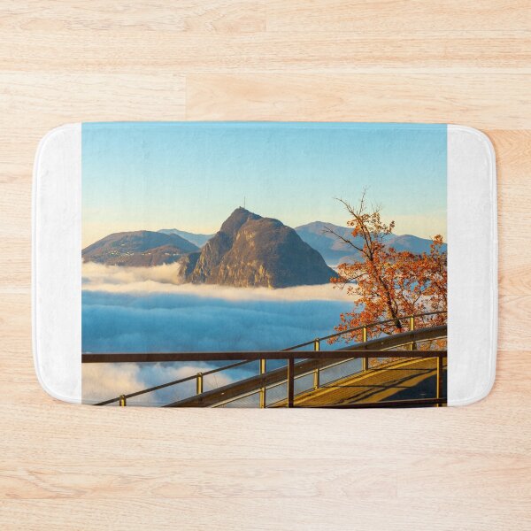 Item preview, Mountain Peak San Salvatore Above Cloudscape and Mountain Road with Sunlight and Clear Sky in Lugano designed and sold by Mats Silvan.