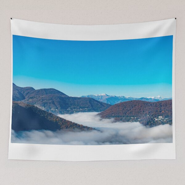 Item preview, Mountain Range on the Border to Italy on Lake Lugano with Cloudscape and Sunlight on a Clear Sky in Caslano designed and sold by Mats Silvan.