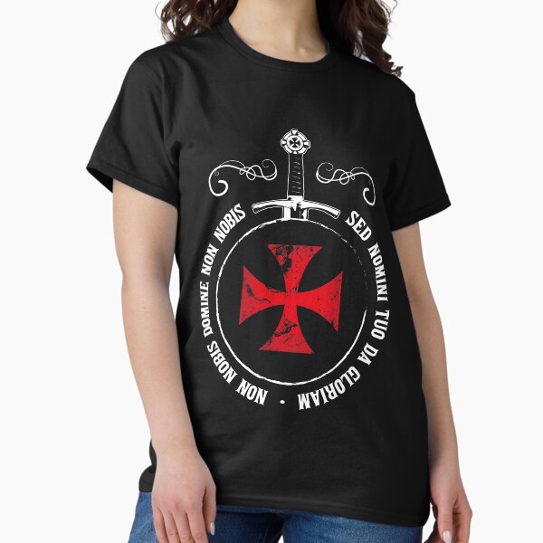 Vista previa del artículo con la obra «La camiseta de los Templarios de los Caballeros Símbolo de la espada del lema cruzado del emblema de la espada», diseñado y vendido por stearman.