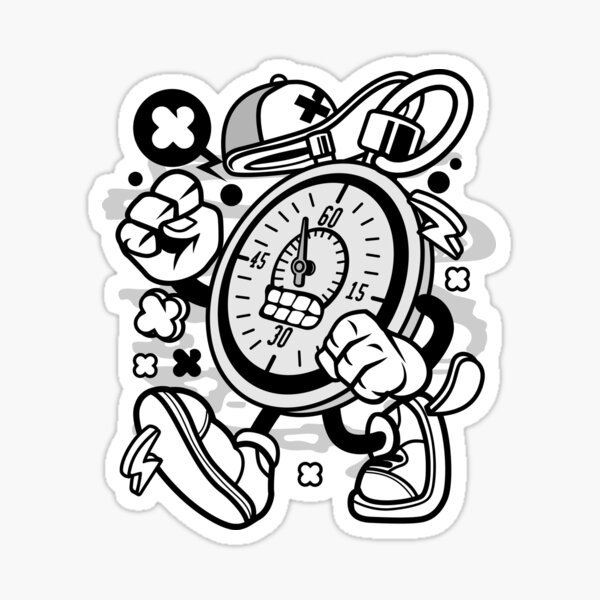 "1086 Stopwatch Fun Hand Drawn Cartoon Illustration" Sticker for Sale