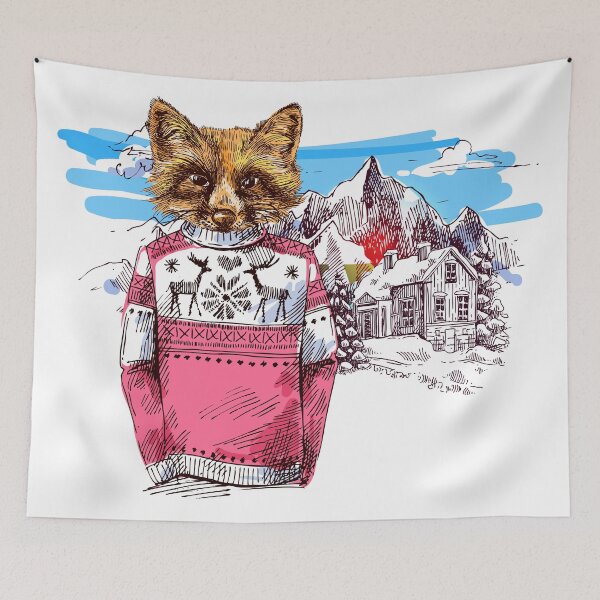 Aperçu de l'œuvre Fox in knitted sweater in mountains. créée et vendue par yassineddy.