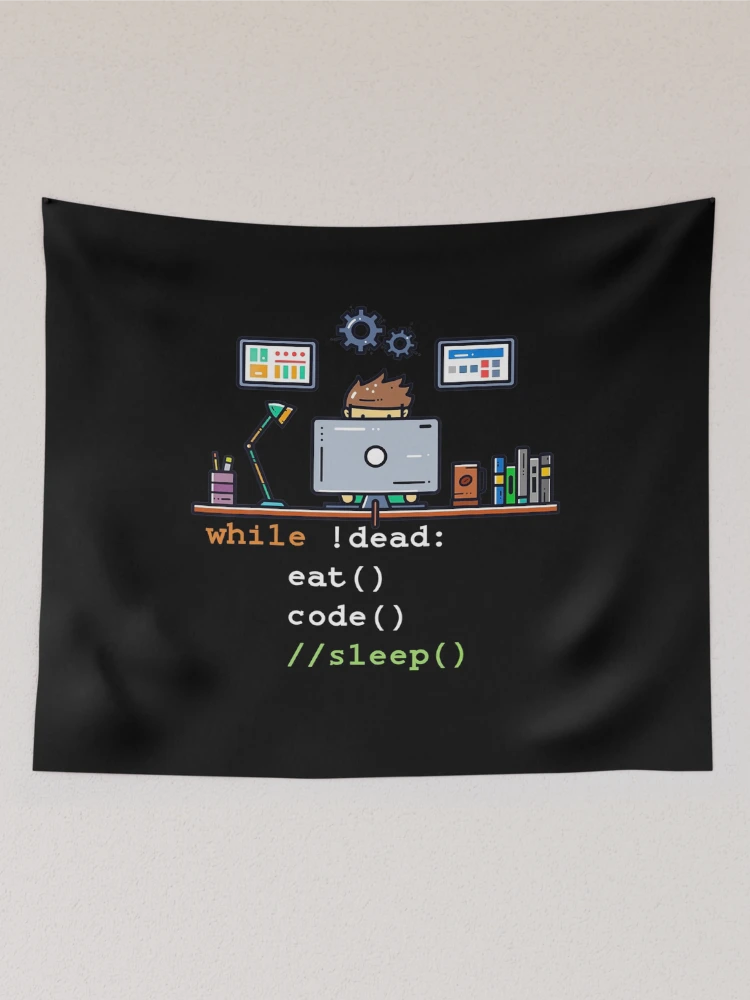 Thumbnail 2 of 3, Tapestry, Retro Computer Science Python Programmer Eat Code Sleep designed and sold by TNMankdesign.