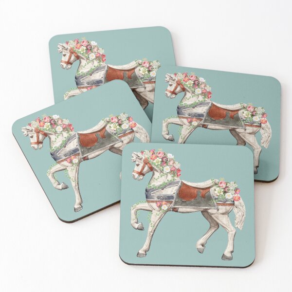 Item preview, Cute White Carousel Fairground Horse With Vintage Flowers And Butterflies designed and sold by TrulyEpoque.