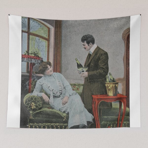 Item preview, Vintage handtinted postcard of 1904 of two lovers and a bottle of champagne designed and sold by Photopat.