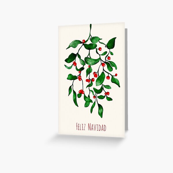 Item preview, Christmas card mistletoe watercolor illustration Feliz Navidad spanish designed and sold by lineosa.