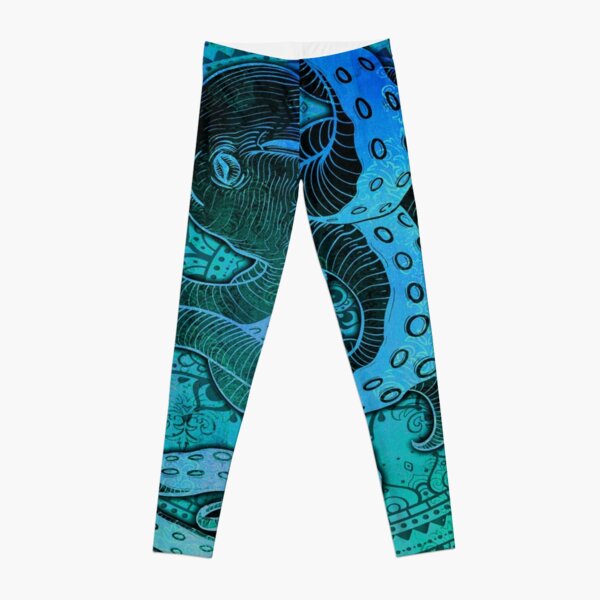 Octopus on Damask - Green/Blue edition Leggings