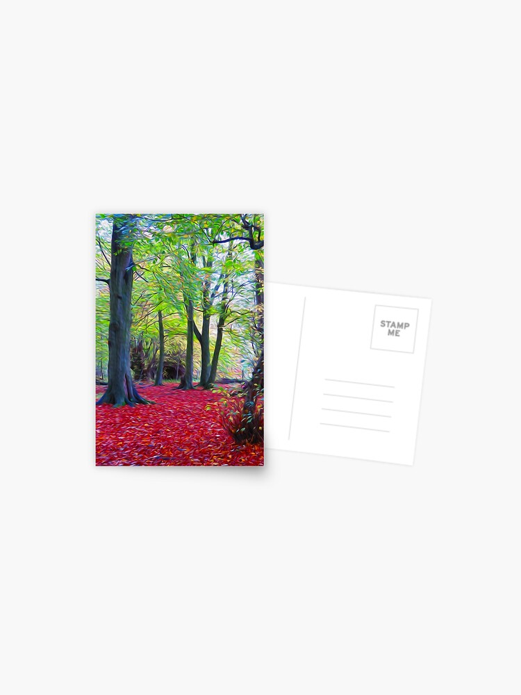 Thumbnail 1 of 2, Postcard, Autumn Woodland, Scotland - Oil designed and sold by hereandback.