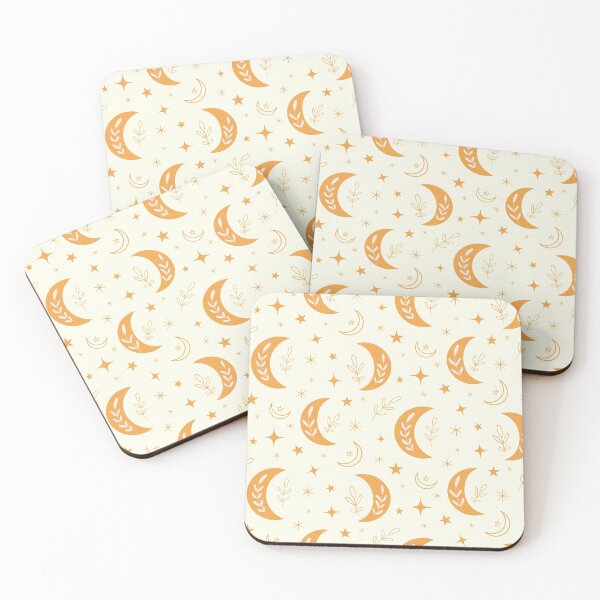 Item preview, Cute abstract  orange boho hippie  moon pattern with leaves and stars  designed and sold by Yasminepatterns .