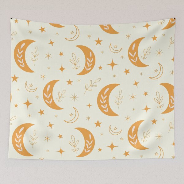 Item preview, Cute abstract  orange boho hippie  moon pattern with leaves and stars  designed and sold by Yasminepatterns .