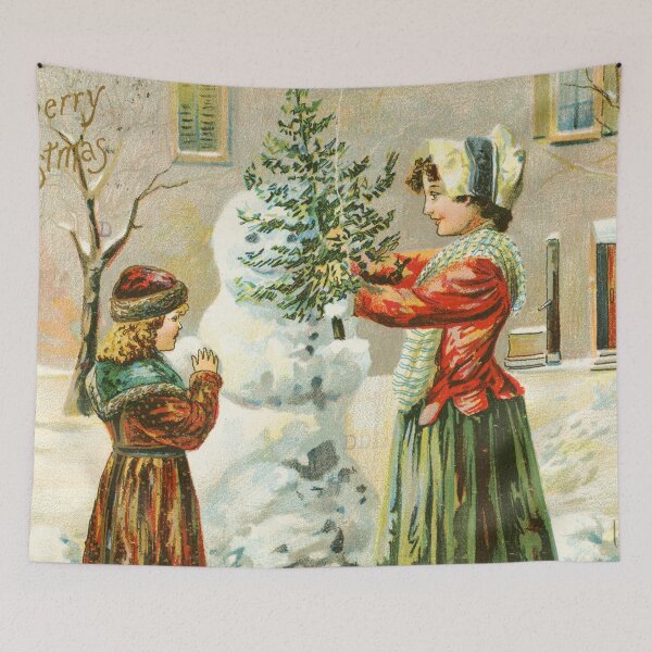 Item preview, A Merry Christmas - Vintage Christmas Snowman Tree Retro Antique Art Old Nostalgic designed and sold by AesthetesLegacy.