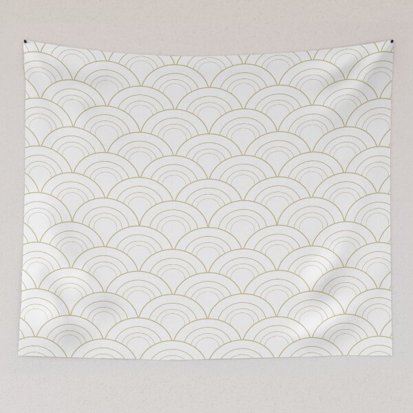 Item preview, Golden Brown and White Simple Scallop Curve Pattern Pairs Dulux 2022 Popular Colour Golden Cookie designed and sold by ColorOfTheYears.