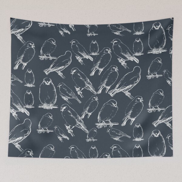 Item preview, Group Of Birds Vintage Illustration White Line Sketch Drawing designed and sold by TrulyEpoque.