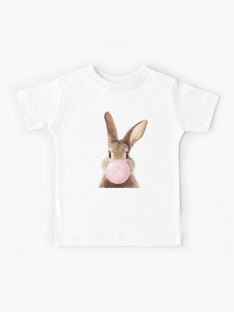 Baby Rabbit, Brown Bunny Blowing Pink Bubblegum, Baby Girl, Kids, Nursery,  Baby Animals Art Print by Synplus | Kids T-Shirt