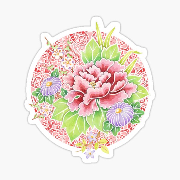Pink Paisley Kimono Bouquet Sticker