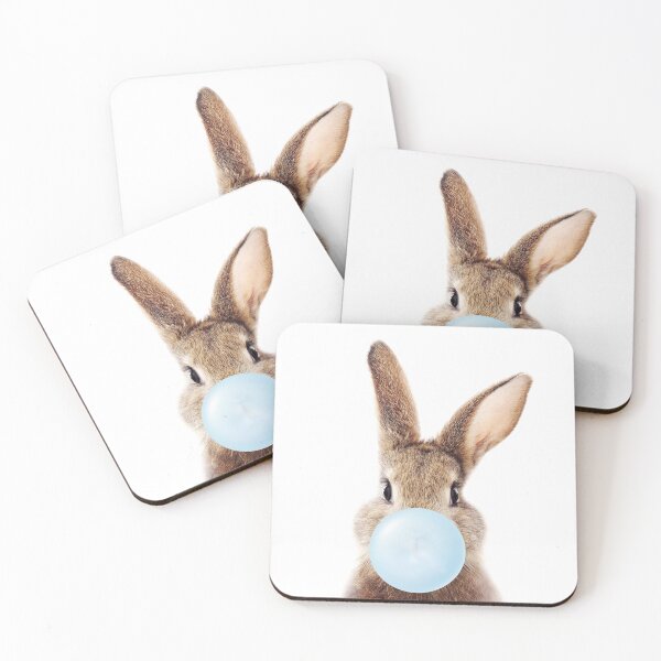 Item preview, Baby Rabbit, Brown Bunny Blowing Blue Bubblegum, Baby Boy, Kids, Nursery, Baby Animals Art Print by Synplus designed and sold by synplus.