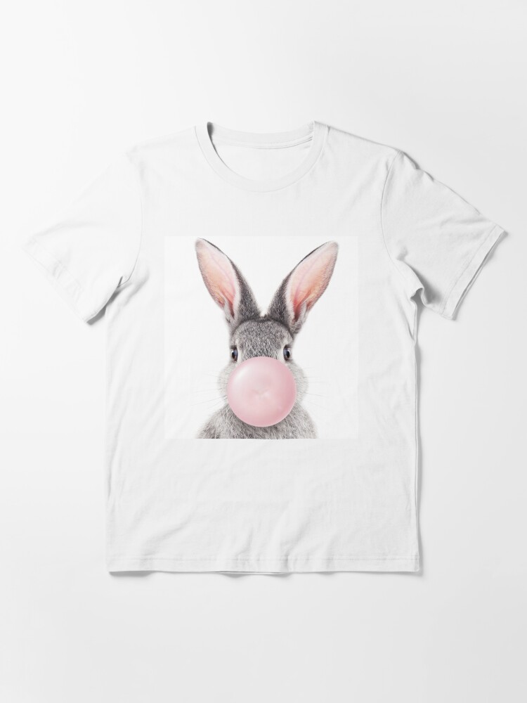 Grey Bunny Blowing Pink Bubble Gum, Baby Girl, Kids, Nursery, Baby Animals  Art Print by Synplus | Essential T-Shirt